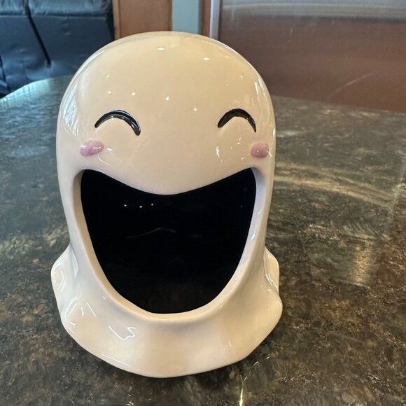 Halloween Ceramic Happy Ghost Candy Dish Sponge Holder Unique Eclectic Decor - Picture 1 of 8